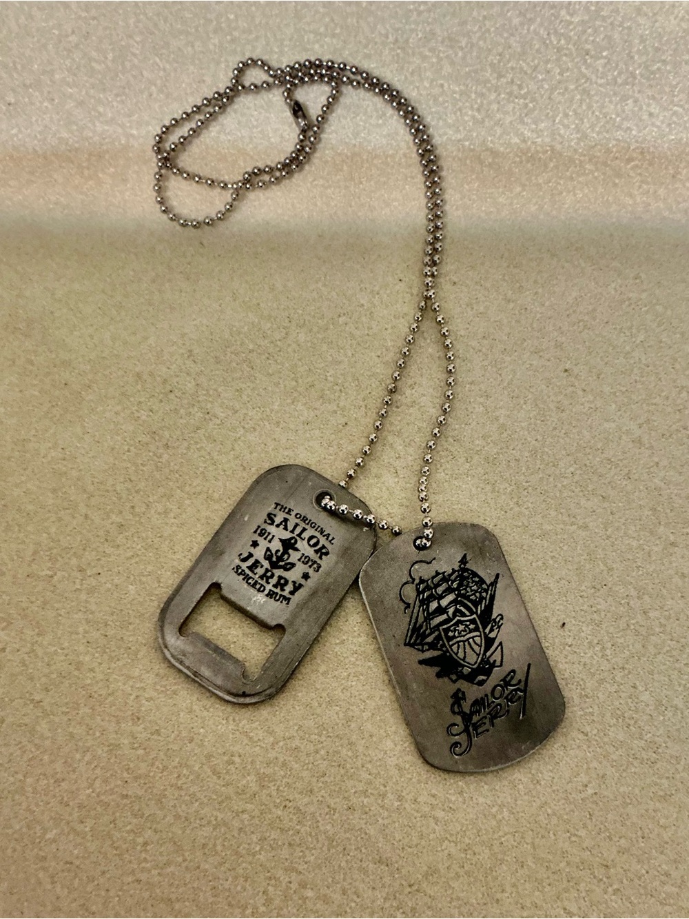 Vintage-Style Silver Dog Tag Necklace with Bottle Opener, 27”